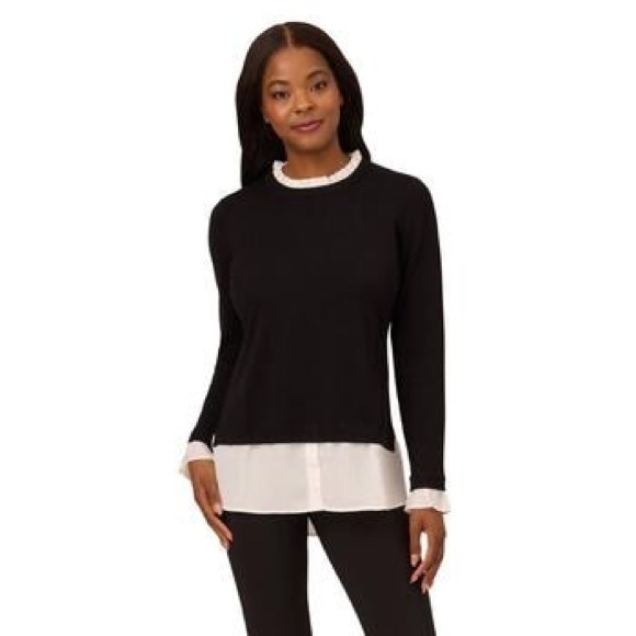 Adrianna Papell Tops - Adrianna Papell Long Sleeve Crew Neck Ruffled Sweater N106-1